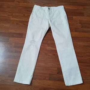 Current/Elliott Distressed Destroyed Military Straight Leg Denim White Jeans 27